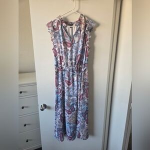 Ann Taylor Factory Floral Paisley Midi Dress With Elastic Waist And Belt (Large)